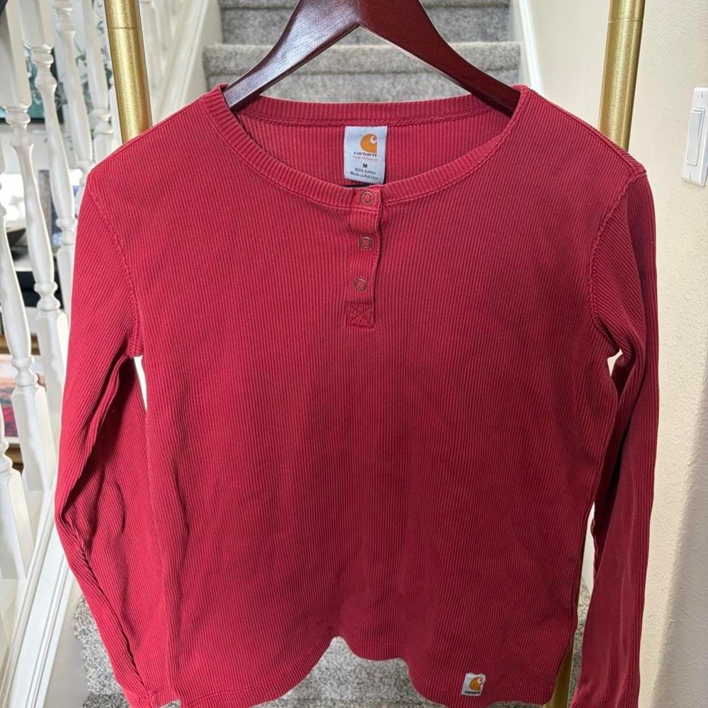 Carhartt red ribbed henley shirt granola girl skater Y2K 90s